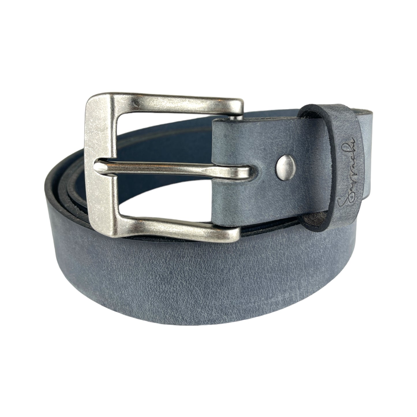 Water Buffalo Leather Belt in Denim
